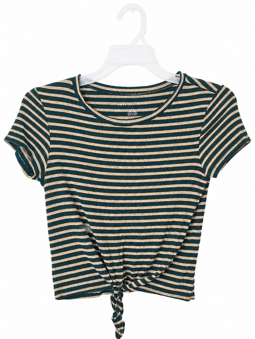 Striped Tie-Front Short Sleeve Top - Green & Cream